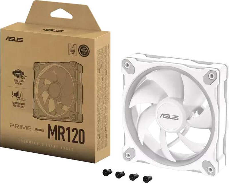 Asus prime mr120 argb 120mm pwm case fan aura sync 1600 rpm white 90da00i3-b09000-null