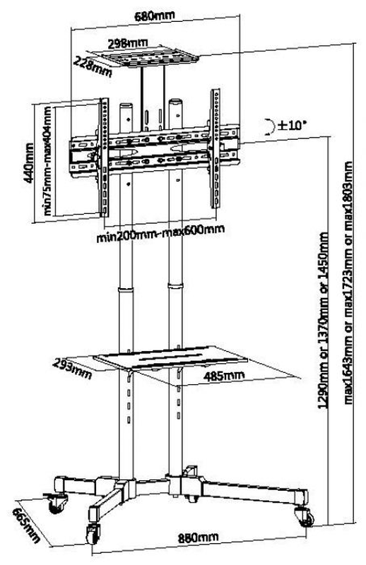 Equip TV trolley (standalone) 1.5m high with shelf holds one 37" to 70" TV-null