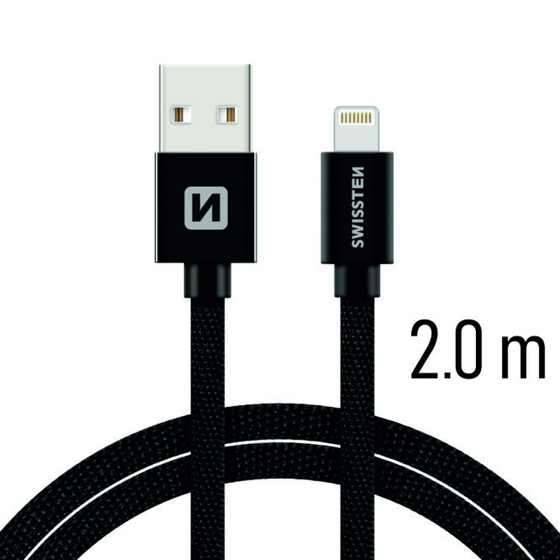 Swissten braided USB lightning 2m 3a blk, , medium image number null