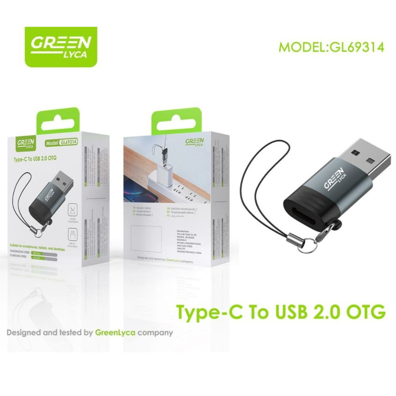 Green lyca Type-C to USB 2.0 otg adapter (gl69314), , medium-null