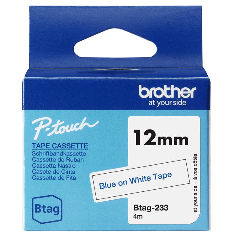 Brother btag 12 mm label tape | blue on white | 4 m btag233, , medium-null