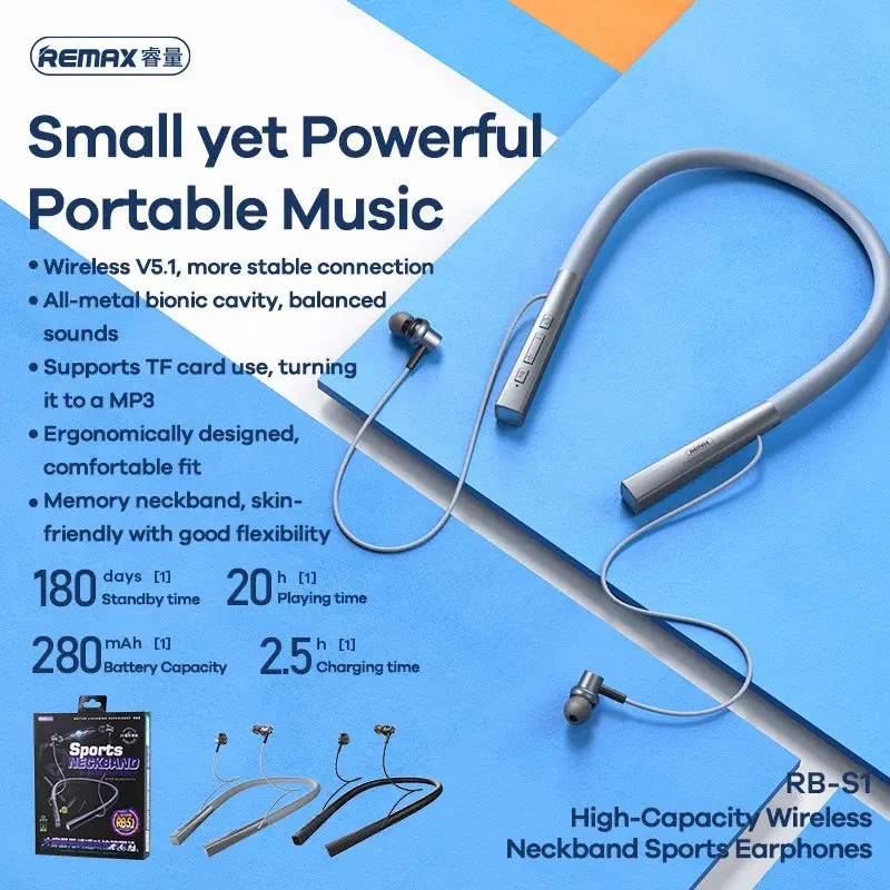 Remax wireless neckband sport bluetooth headphones black, , medium-null