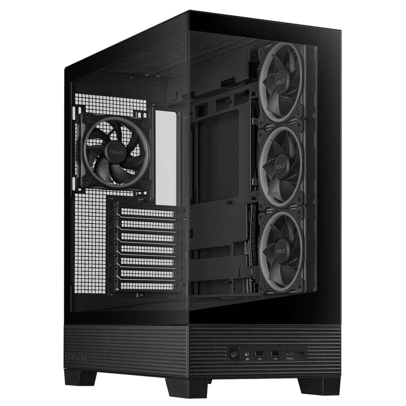 Asus a31 plus tg argb black atx mid-tower pc case panoramic tempered glass 4x 120mm argb fans btf-ready-null