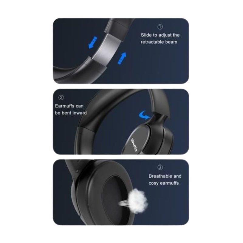 Awei a770bl wireless headphones bluetooth/3.5mm with 15 operating hrs black, , medium-null