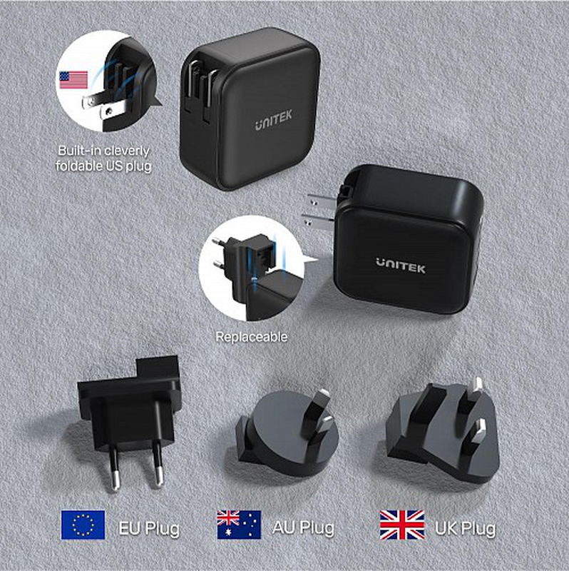 Unitek 100w 4in1 gan multiplug charger black, , medium image number null