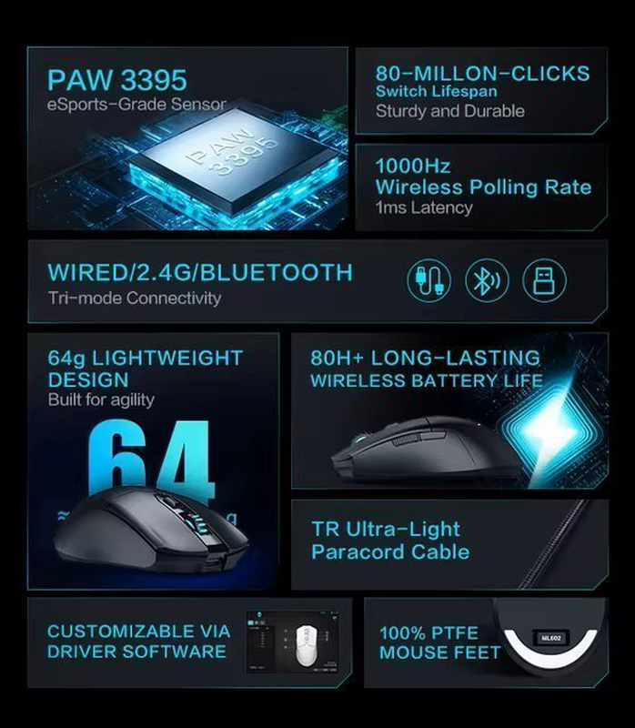 Thunderobot ml602 wireless gaming rechargeable mouse black, , medium-null