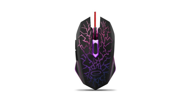 Esperanza mouse wired, braided cable, 800 / 1200 / 1600 / 2400dpi, 6 buttons, USB 2.0, right handed, black / blue with design, multicolour led backlight, , medium-null