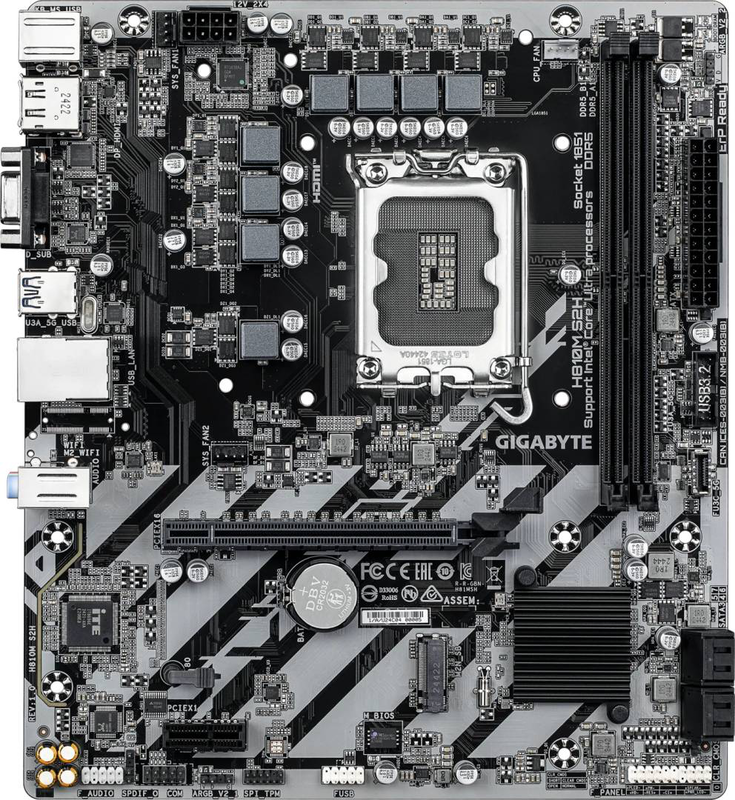 Gigabyte h810m s2h micro-atx motherboard lga 1851 intel h810 ddr5 pcie 4.0 m.2 HDMI displayport gbe black-null