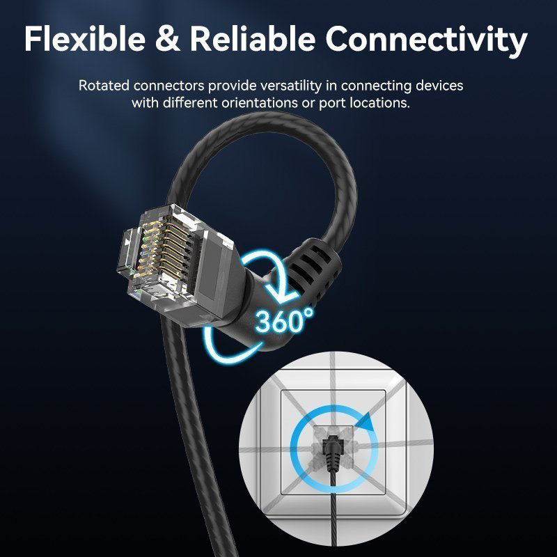 Vention network cable cat6a utp rotate right angle slim 3.0m black ibobi, , medium-null