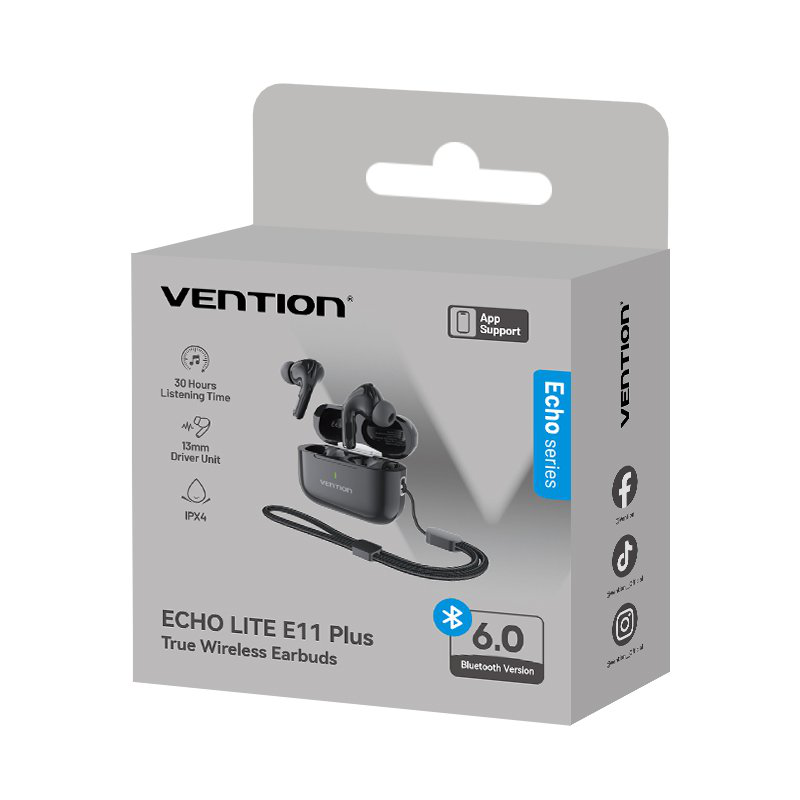 Vention earphones bt tws inear echo lite e11 plus black nbvb0-plus, , medium-null