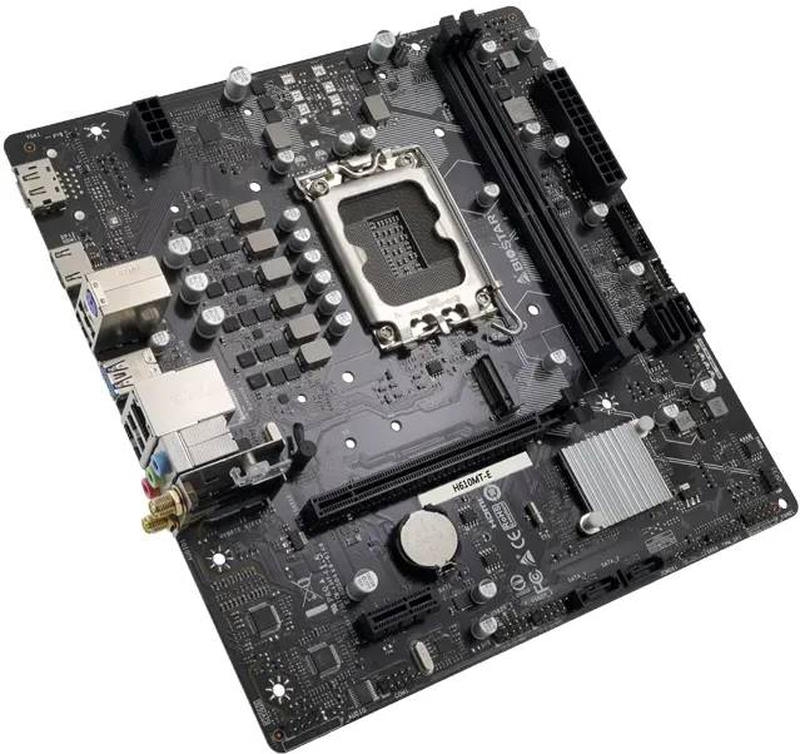 Biostar h610mt-e micro-atx motherboard lga 1700 intel h610 ddr4 pcie 4.0 x16 m.2 HDMI vga gbe lan black-null