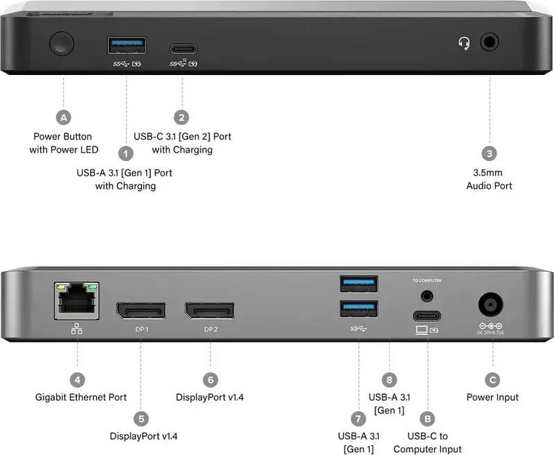 Alogic dx2 duprdx2-100 USB-c displaylink docking station dual 4k60 displayport 1GBe 3x USB-a 100w pd space grey-null