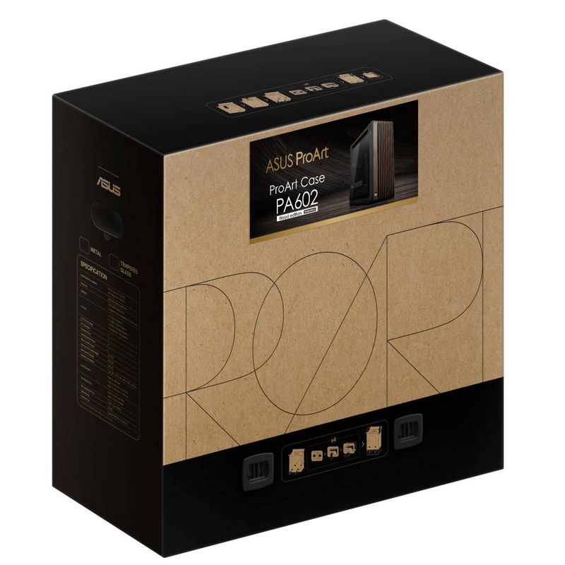 Asus proart pa602 wood edition e-atx mid-tower case walnut wood tempered glass modern black pwm USB-c 20GBps 420mm radiator-null