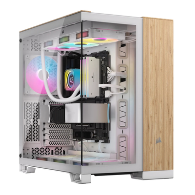 Corsair 6500x mid-tower dual chamber pc case - white/bamboo wood (cc-9011284-ww), White/bamboo Wood, medium