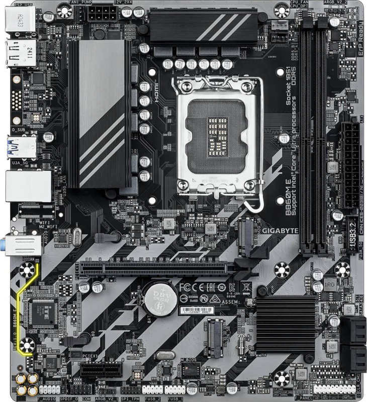 Gigabyte b860m e ddr5 micro-atx motherboard lga 1851 intel b860 pcie 4.0 x16 dual m.2 2.5GBe HDMI displayport black-null