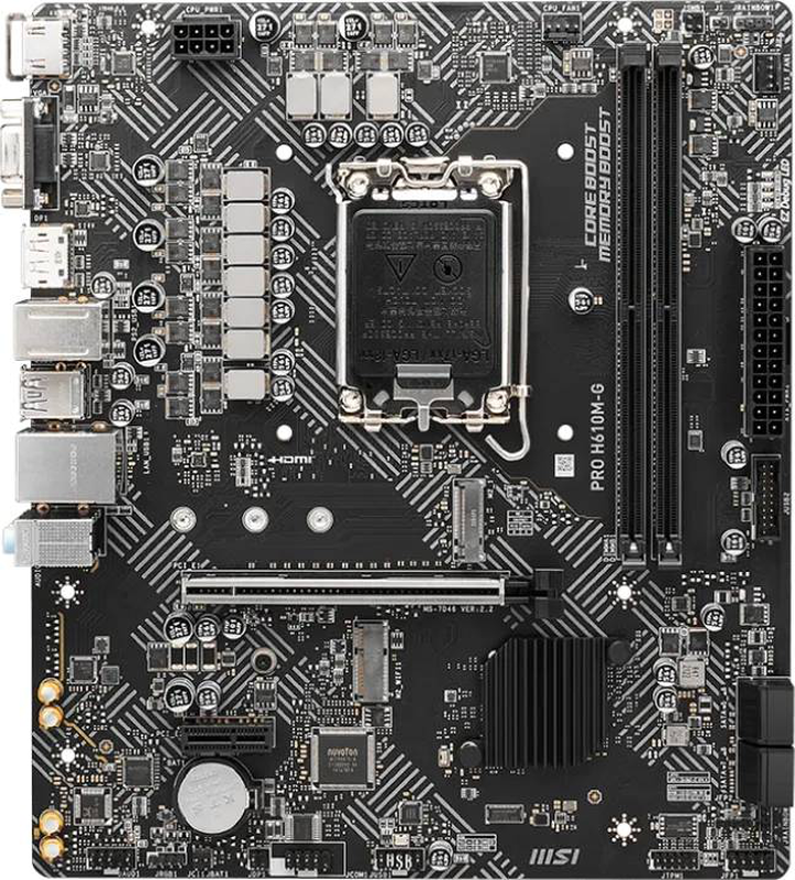 Msi pro h610m-g | intel h610 | lga 1700 | ddr5 | micro-atx | pcie 4.0 | HDMI + dp + vga | 1GB lan, , medium-null