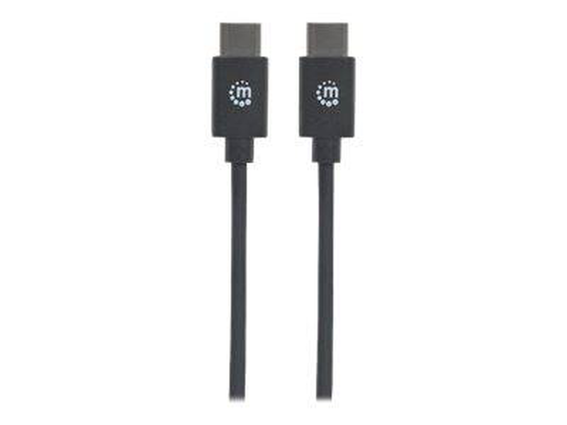 Manhattan USB-c to USB-c cable, 3m, male to male, black, 480 mbps (USB 2.0), equivalent to startech USB2cc3m, hi-speed USB, lifetime warranty, polybag - USB cable - USB-c (p) to USB-c (p) - USB 2.0 - 3 a - 3 m - molded - black-null