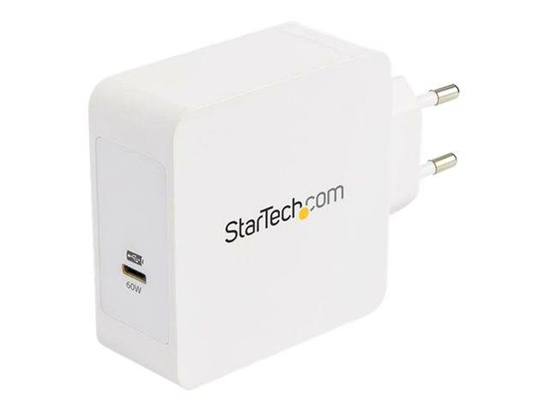 Startech wch1ceu 60w USB-c wall charger pd with detachable 2m USB-c cable eu plug white-null