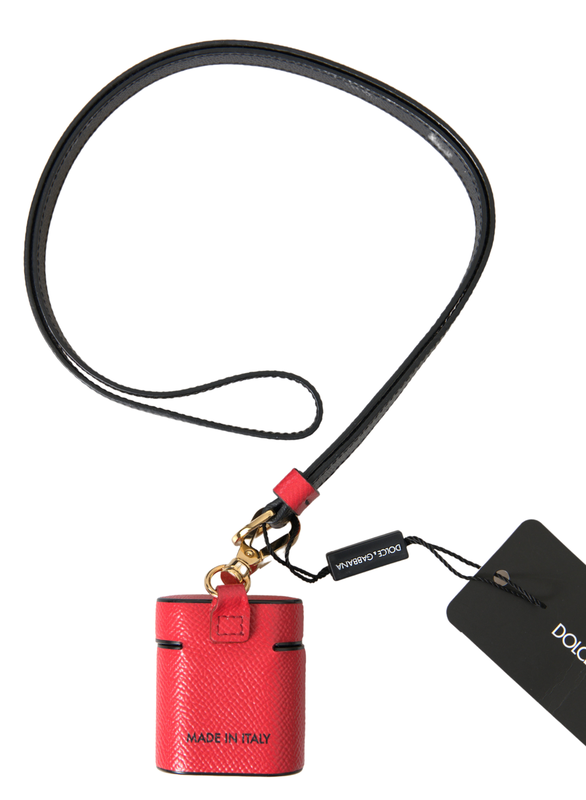 Red black calf leather logo print strap AirPods case-null