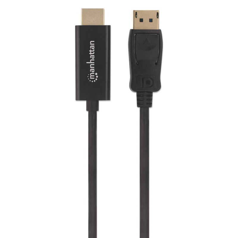 Manhattan displayport 1.1 to HDMI cable, 1080p@60hz, 1m, male to male, dp with latch, black, not bi-directional, three year warranty, polybag - adapter cable - displayport male latched to HDMI male - 1 m - black - molded, 1080p support-null