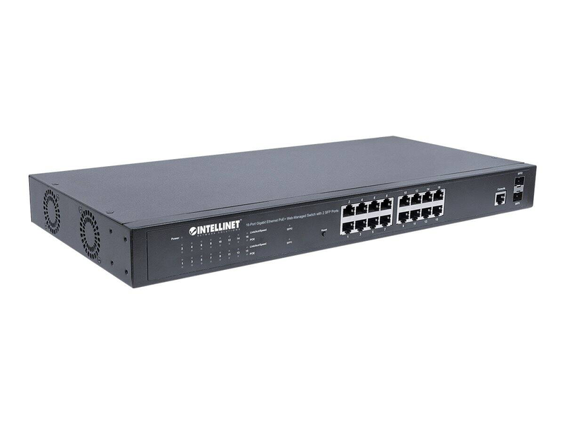 Intellinet 561198 16-port gigabit poe+ managed switch | 2 sfp | 374w | buffer memory (kbytes): 512 | link aggregation groups: 8 | 2.5 kg, , medium-null