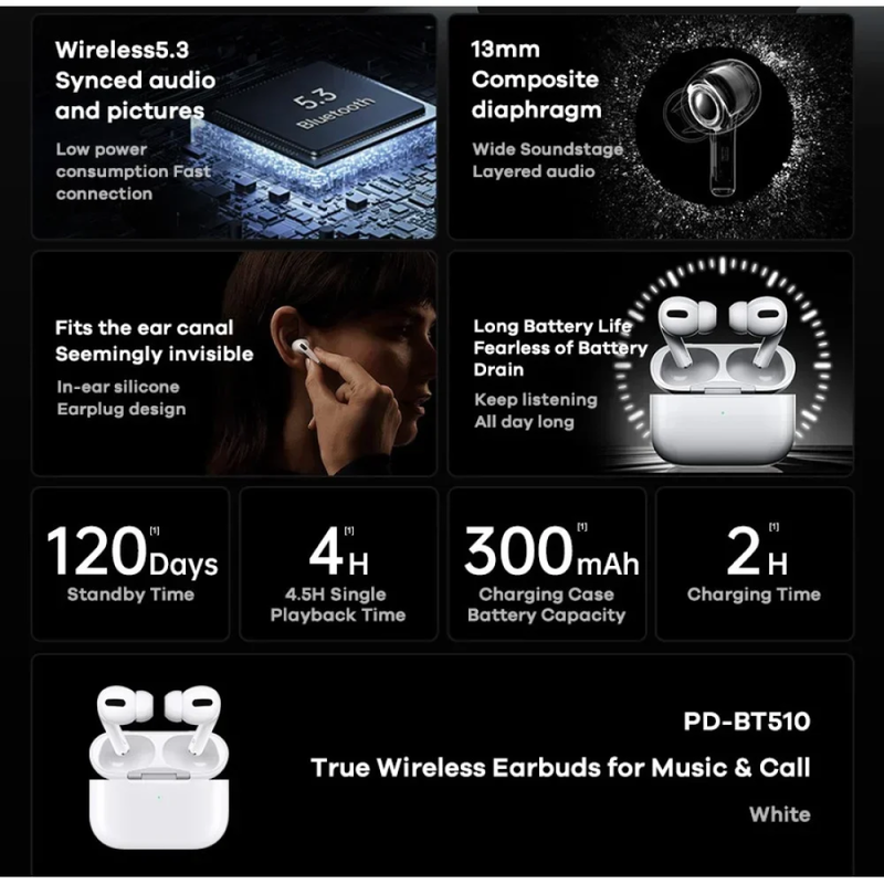 Remax in-ear wireless earphones pd-bt510, , medium-null