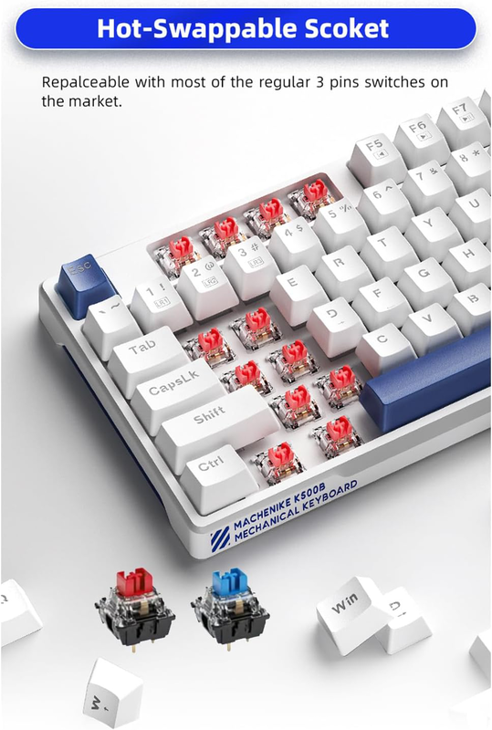 Machenike k500-b87 white/blue wired gaming keyboard 87 blue switch keys, , medium-null