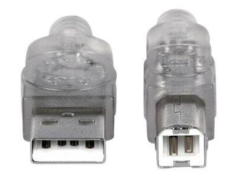 Manhattan USB-a to USB-b cable, 3m, male to male, translucent silver, 480 mbps (USB 2.0), equivalent to startech USB2aa2m (except colour), hi-speed USB,-null