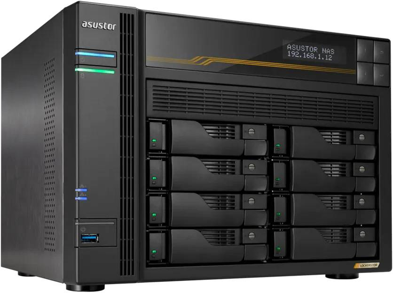 Asustor lockerstor 8 Gen3 as6808t 8-bay nas AMD ryzen v3c14 16GB ecc ddr5 quad m.2 nvme dual 10GBe diskless black-null