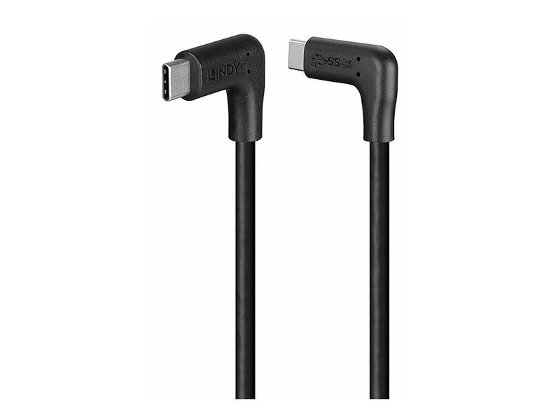 Lindy - USB cable - 24 pin USB-c (m) right-angled to 24 pin USB-c (m) right-angled - USB 3.2 Gen 2 - 1 m - up to 10GBps data transfer rate, round - black-null