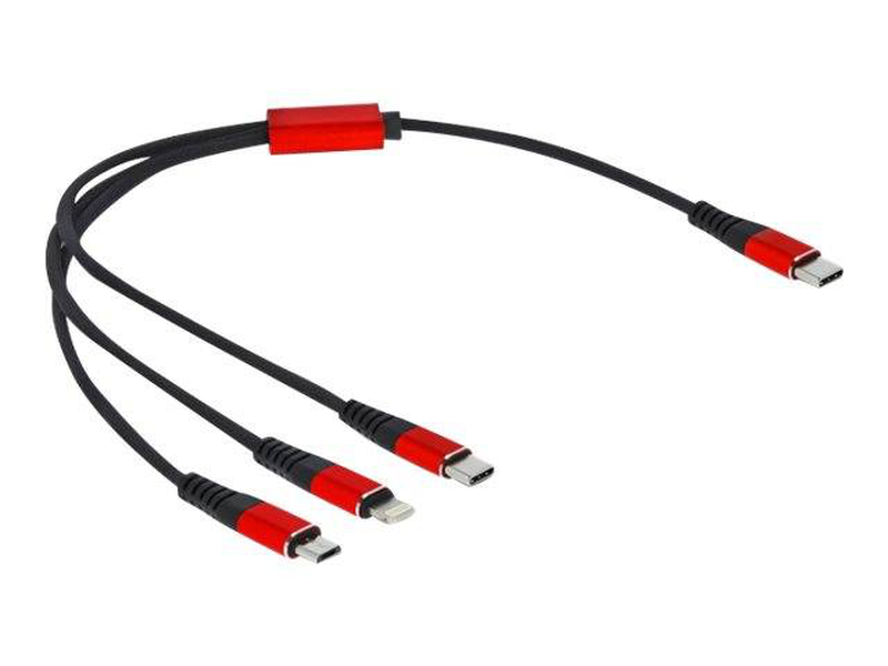 Delock 86710 3-in-1 USB charging cable USB-c to lightning micro USB USB-c 30 cm black red-null