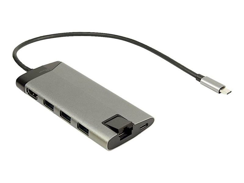 Inter-tech argus gdc-802 | USB-c docking station | HDMI 4k 30hz | 3&times; USB-a 3.0 | gigabit ethernet | sd/microsd card reader | 100w pd | rgb | aluminium, , medium-null
