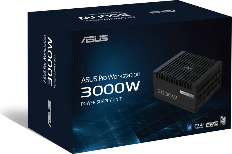 Asus pro ws 3000w platinum psu atx 3.1 pcie 5.1 80+ platinum modular quad 12v-2x6 ai workstation black-null