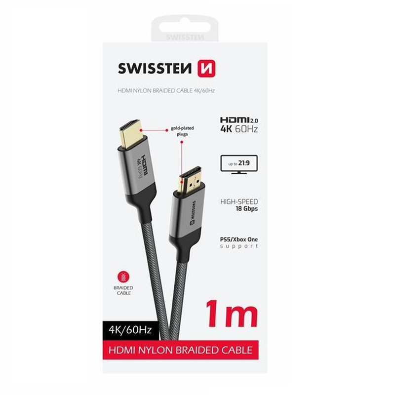 Swissten HDMI 2.0 4k 60hz nylon braided cable 1m, , medium-null