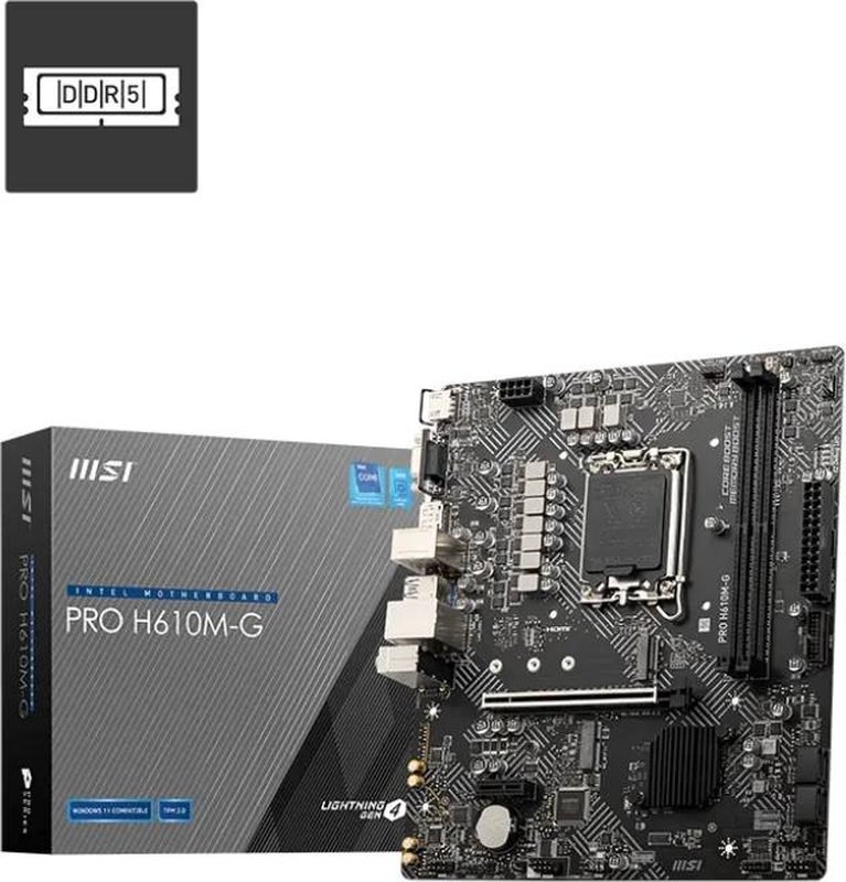 Msi pro h610m-g | intel h610 | lga 1700 | ddr5 | micro-atx | pcie 4.0 | HDMI + dp + vga | 1GB lan, , medium-null