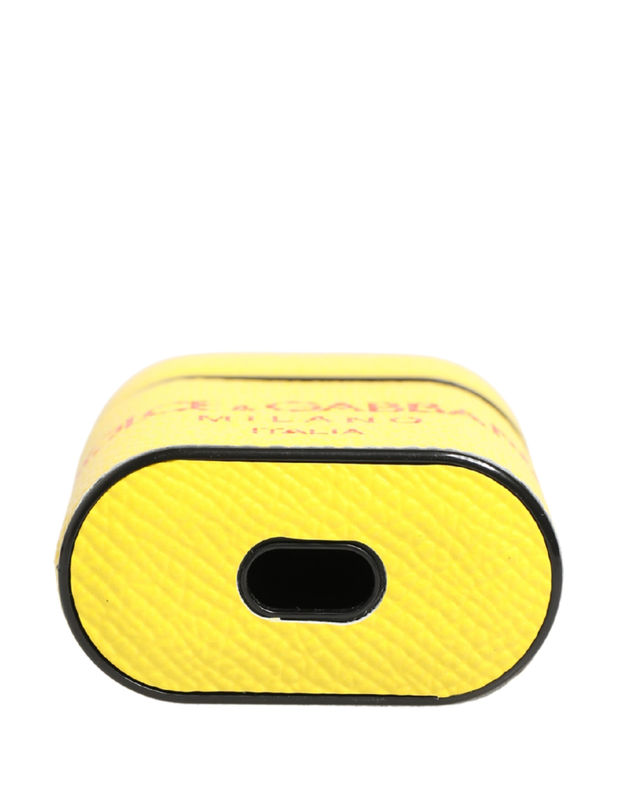 Yellow calf leather logo flip holder strap AirPods case-null