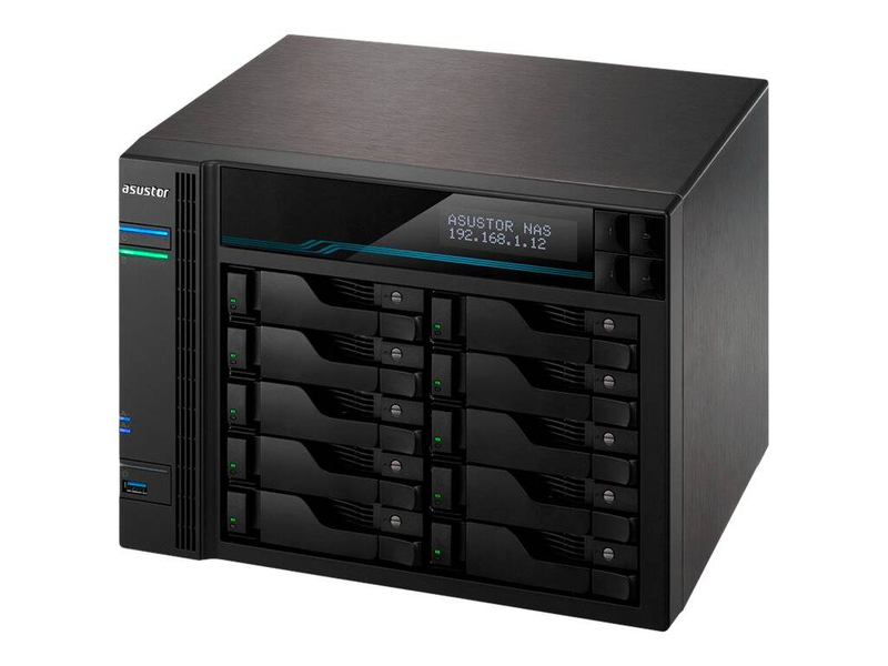 Asustor lockerstor 10 pro as7110t 10-bay nas intel xeon e-2224 8GB ddr4 ecc 10GBe dual m.2 diskless black-null