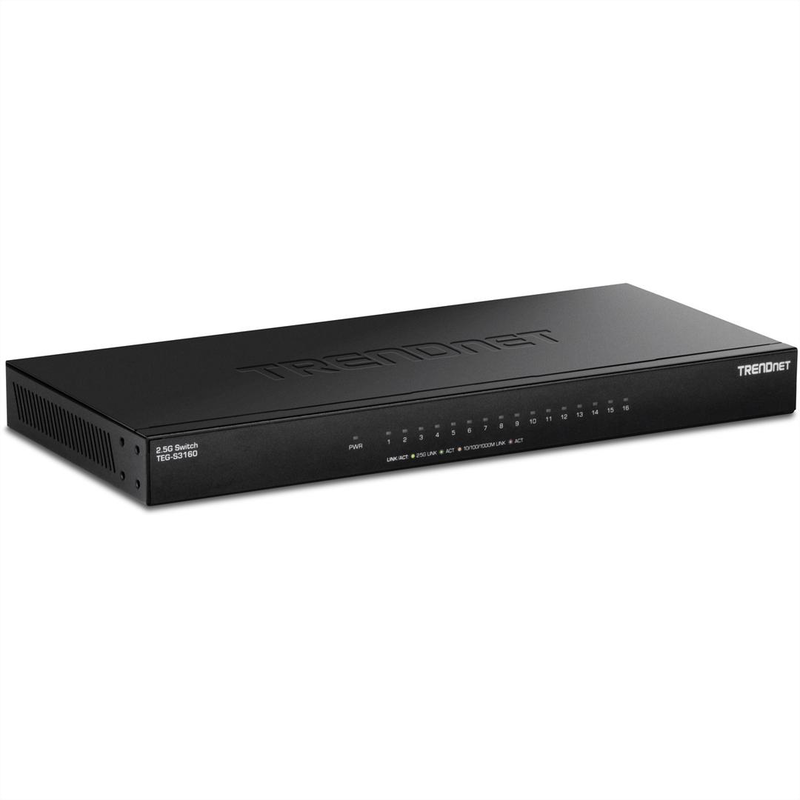 Trendnet teg-s3160 16-port unmanaged 2.5G desktop switch | 80GBps | ram buffer: 1.5 mb | external power adapter, , medium-null