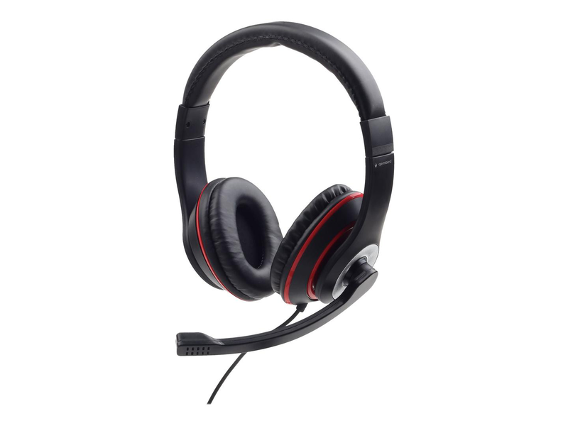 Gembird mhs-03-bkrd wired stereo headset 40mm drivers rotating mic in-line volume 3.5mm black red-null