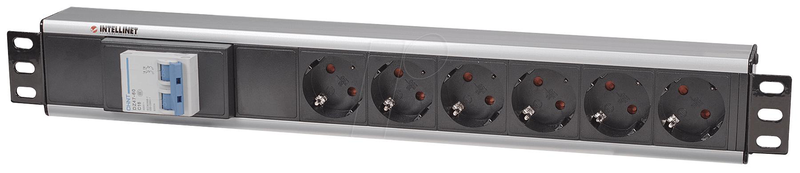 Intellinet 19" 1.5u rackmount 6-way power strip - german type", with double Air switch, no surge protection, 1.6m power cord - power distribution unit (rack-mountable) - output connectors: 6 - 1.5u - 19", , medium-null