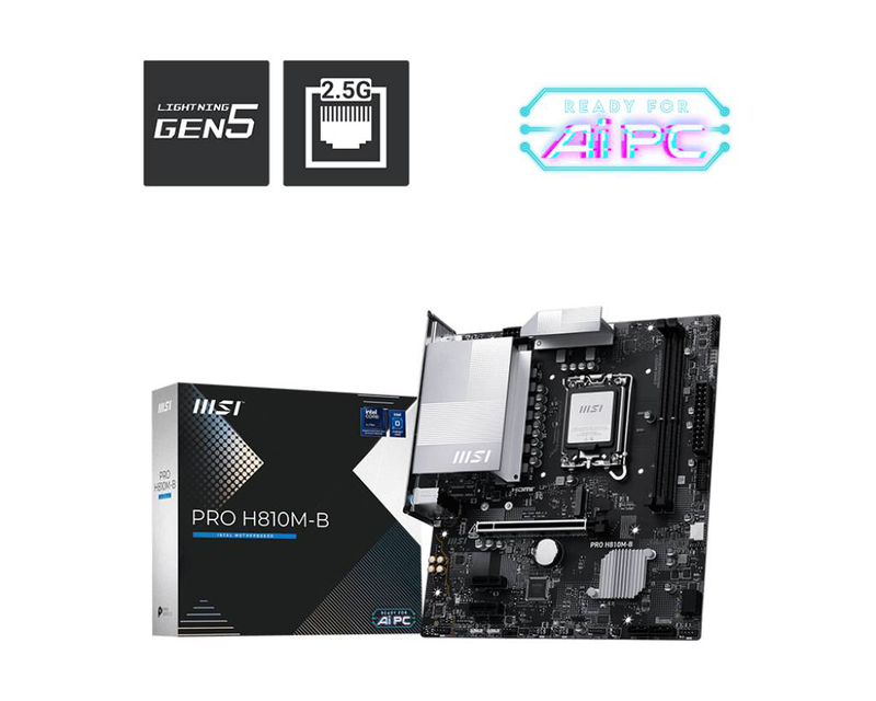 Msi pro h810m-b micro-atx motherboard lga 1851 intel h810 ddr5 pcie 5.0 x16 m.2 2.5GBe HDMI displayport black-null