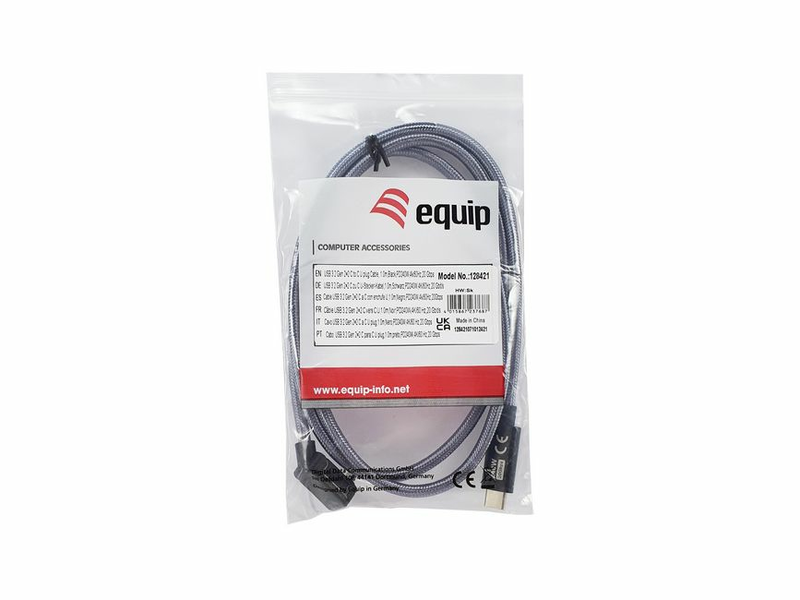 Equip USB 3.2 Gen 2x2 c to c u plug cable, 1.0m, black, m/m, pd240w, 4k/60hz, 20GBps, 1 m, USB c, USB c, USB4 Gen 2x2, 20GBit/s, silver-null