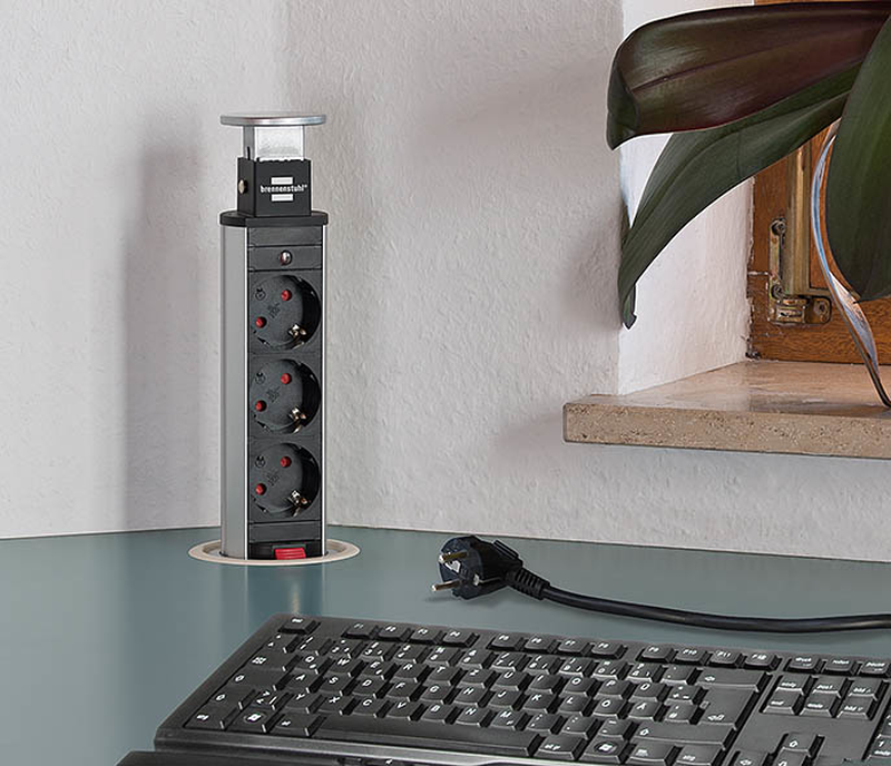 Brennenstuhl tower power table extension socket - power strip - output connectors: 3 - 2 m cord - black, aluminium, , medium-null
