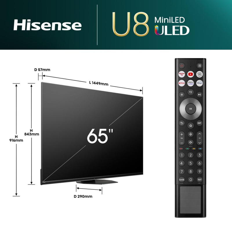 Hisense smart TV 65" 4k QLED 65u8nq, , medium-null
