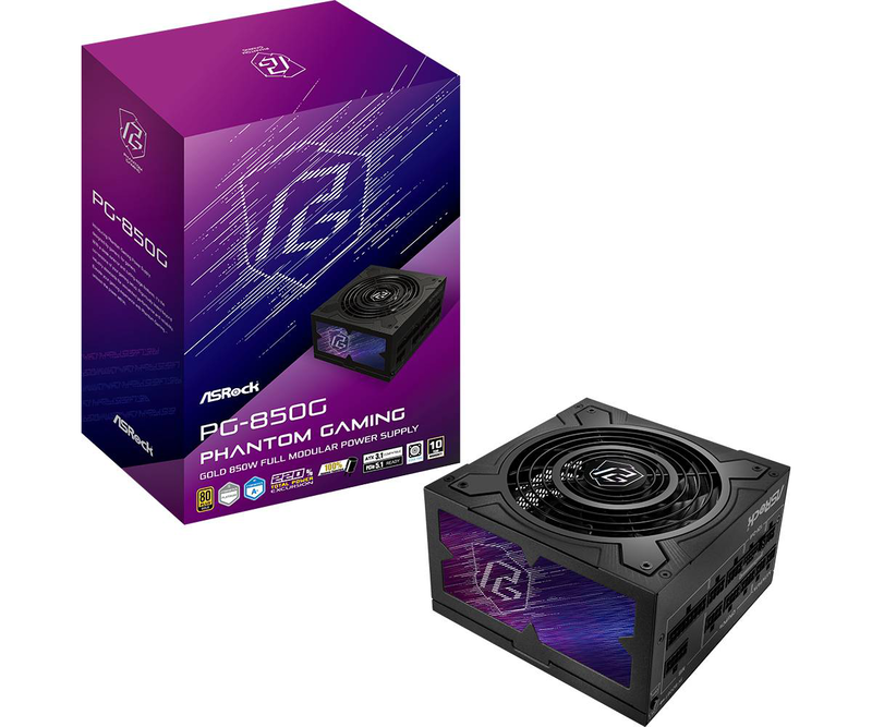 Asrock phantom gaming pg-850g 850w atx 3.1 psu 80+ gold cybenetics platinum fully modular pcie 5.1 12v-2x6 black-null