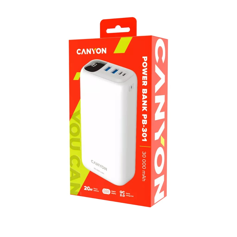 Canyon power bank 30000mAh 20w with 2 USB-a and Type-C ports quick charge 3.0, , medium-null