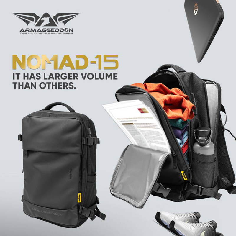 Armaggeddon gaming bag with lock, USB-c, splashproof nomad-15 carbon, , medium-null