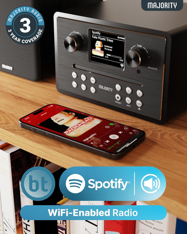 Majority mini hifi 2xspeakers cd/bt/USB/fm/iradio 60w homerton black, , medium-null