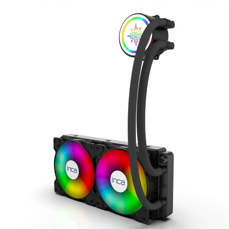 Inca iss-02xn 240mm aio liquid CPU cooler argb dual 120mm pwm fans remote control intel AMD black-null