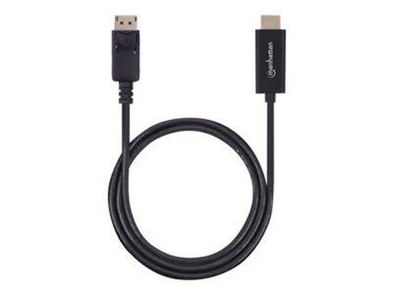 Manhattan displayport 1.2 to HDMI cable, 4k@60hz, 1.8m, male to male, dp with latch, black, not bi-directional, three year warranty, polybag - adapter cable - displayport male latched to HDMI male - 1.8 m - black - molded, 4k support, dolby dts-hd master-null